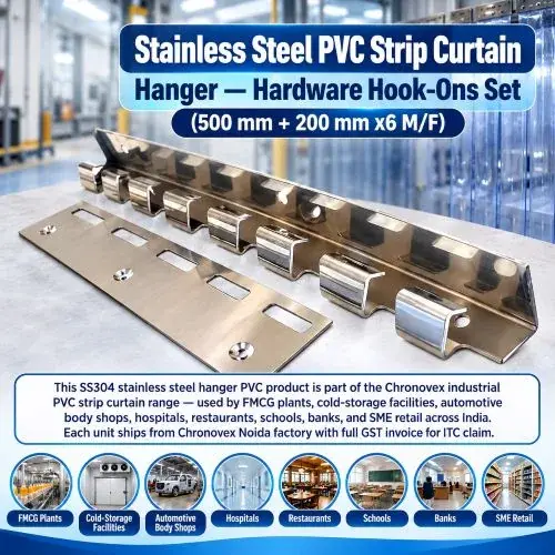 Stainless Steel PVC Strip Curtain Hanger — Hardware Hook-Ons Set (500 mm + 200 mm x6 M/F) | Chronovex