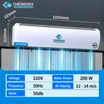 1 meter metal body air curtain, Premium Series – 1000 × 225 × 210 mm; 220 V, 200 W, 12–14 m/s air velocity, 50 dB