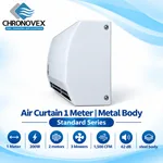 1 meter metal body air curtain, Standard Series – side profile; 200 W, 2 motors, 3 blowers, 1,500 CFM, 62 dB