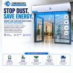 7 feet metal body air curtain, Premium Series – above a shop entrance; stops dust and saves energy