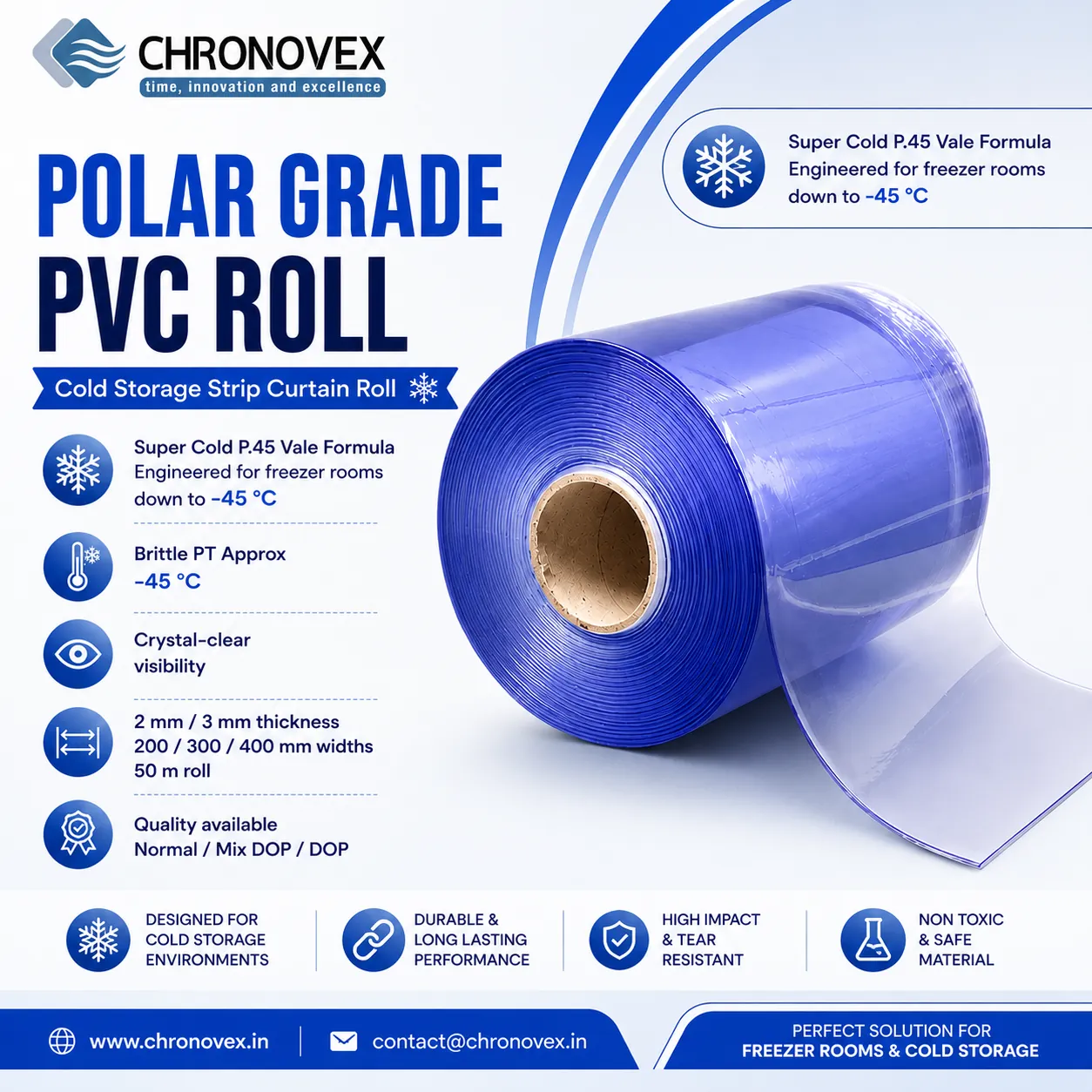 Polar Grade PVC Roll | Cold Storage PVC Strip Roll | Chronovex