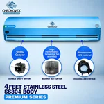 4 feet SS304 stainless steel air curtain, Premium Series – 100% copper double shaft motor, tangential fan, ABS blower cover