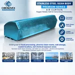 SS304 stainless steel air curtain, Premium Series – for food processing, pharma clean rooms, cold storage and coastal sites
